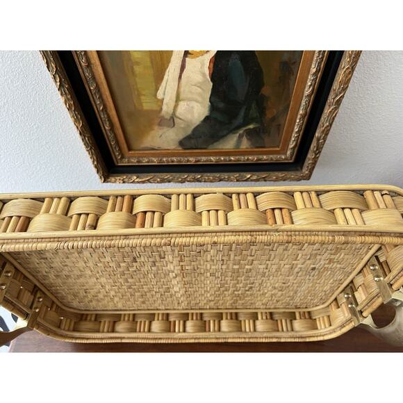 Vintage Ralph Lauren Rattan Reed Tray Brass Handles - Picture 13 of 15